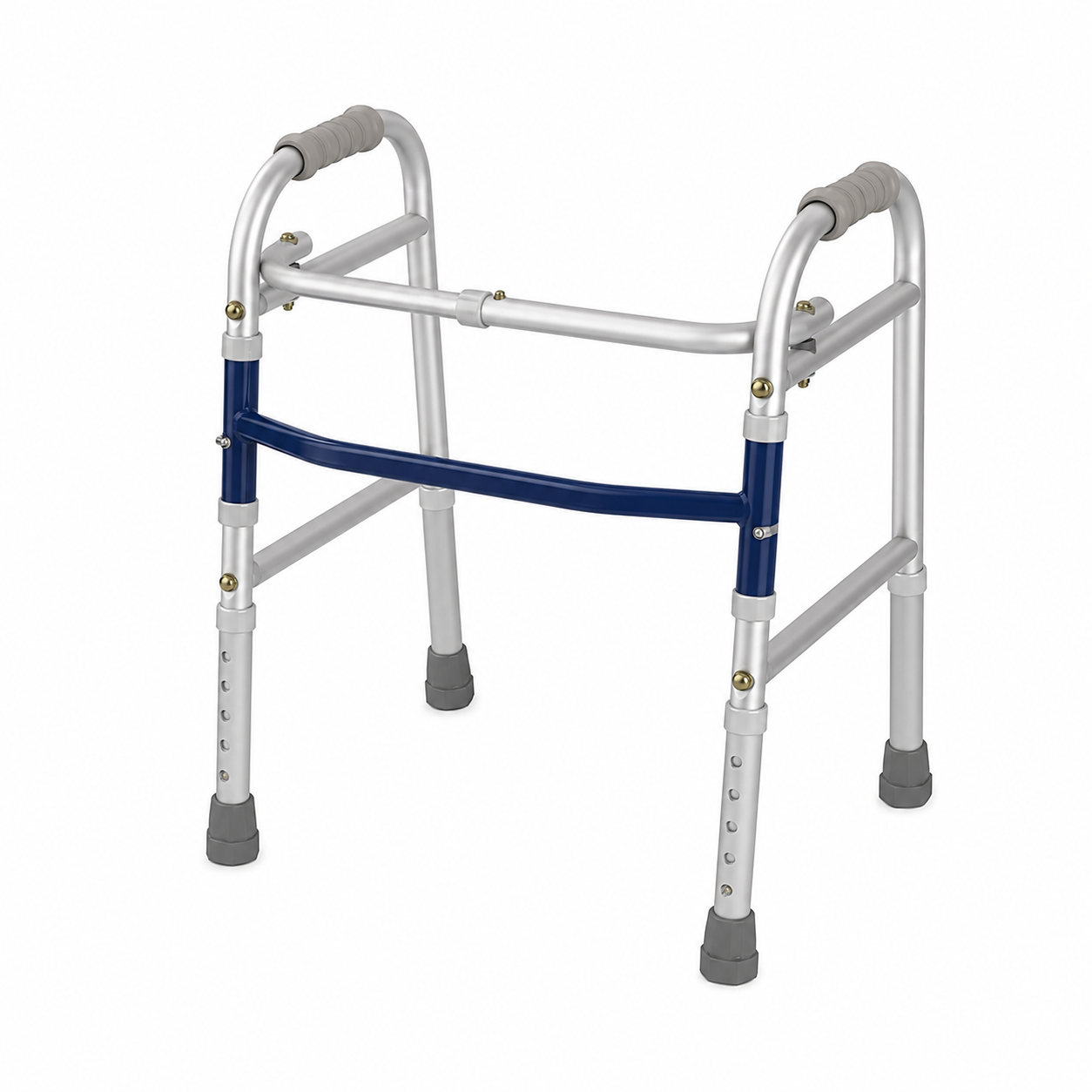 Compatible Replacement Height Adjustable Folding Walker for Elderly & Senior Citizens with Anti-Slip Rubber Feet – Silver & Blue